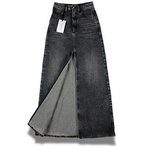 ICON DENIM Grey Denim Maxi Skirt with Front Slit NWT Size 24